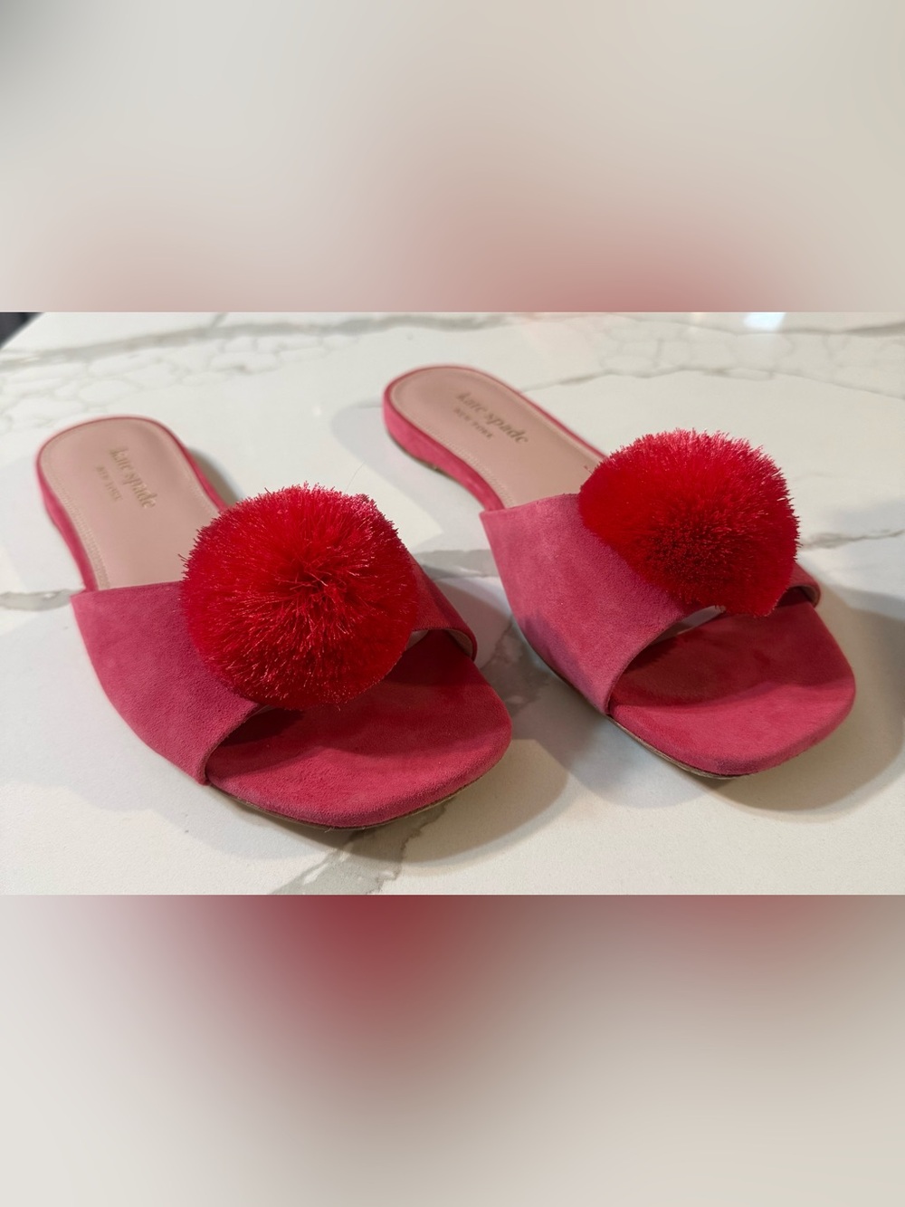 kate spade new york Amour Pom Leather Sandals Pink women's 9.5 B